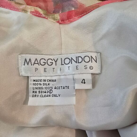 MAGGY LONDON Womens Floral Pink Sleeveless Dress Size 4 100% Silk Y2k  Coquette - Picture 7 of 7